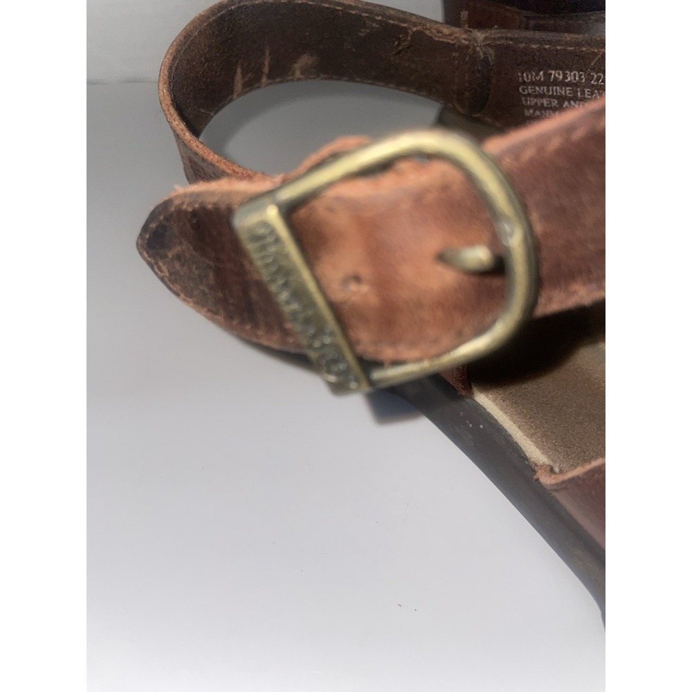 Timberland Womens 10M Double Strap Flat Sandals Brown Leather Open Toe Casual - Picture 5 of 8
